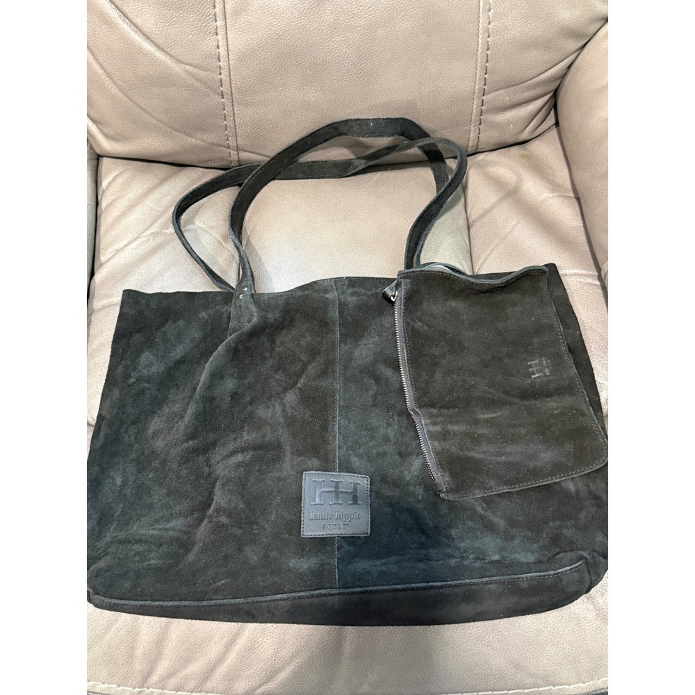 Haute Hippie Style Black Suede Tote Bag Large Slouchy Shoulder Bag Zip Pocket